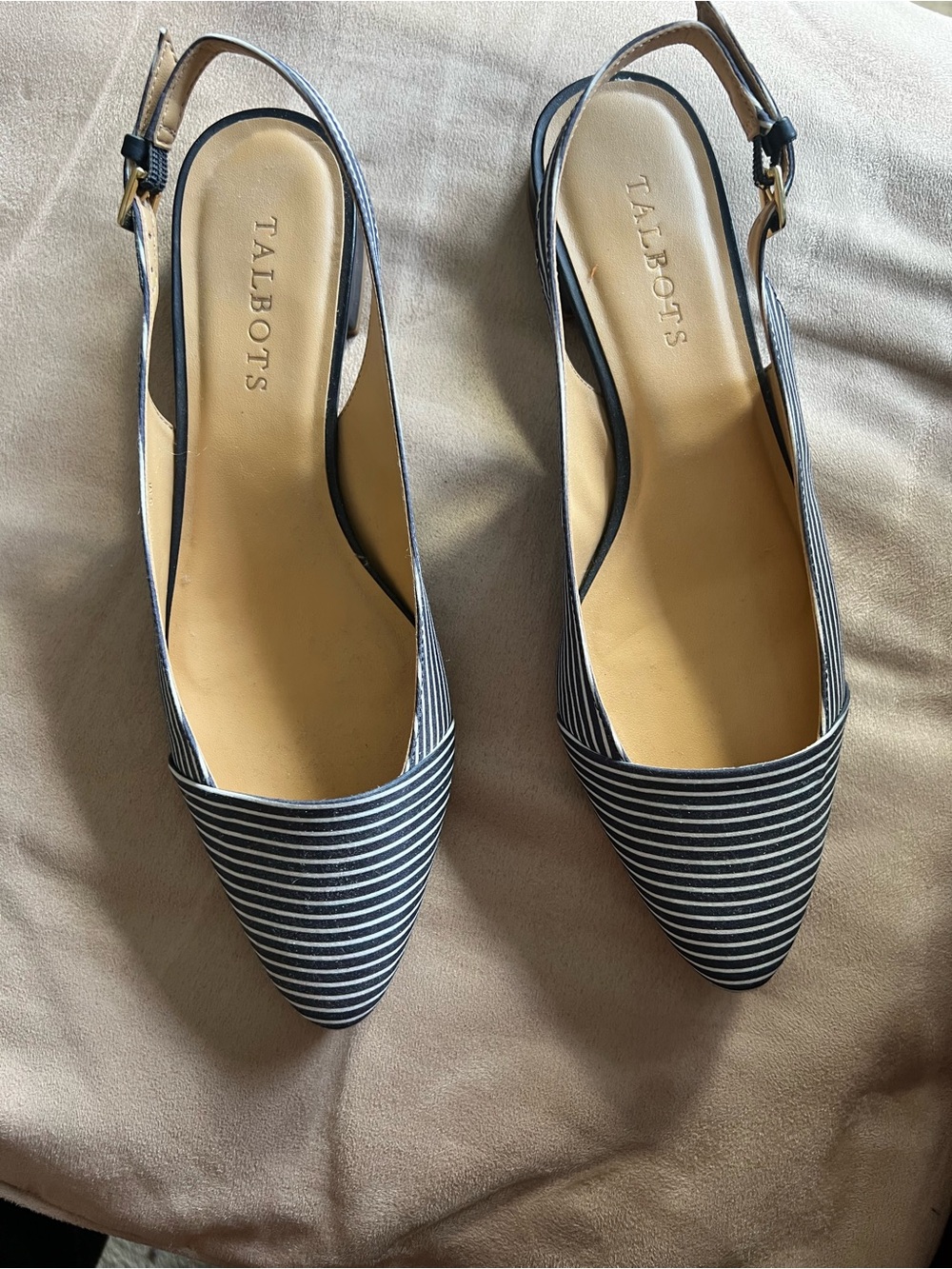 Talbots Navy & White Striped Slingback Pointed-Toe Flats